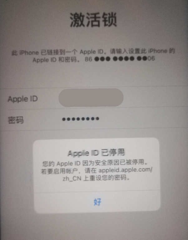 久治苹果手机维修分享iPhone 12 出现提示“Apple ID 已停用”怎么办 